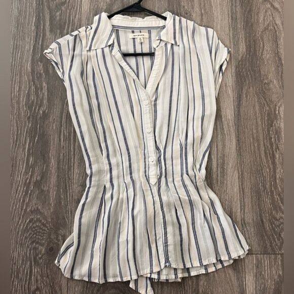 Max Studio Tops - Max Studio White Striped Cotton Top – Size Small, Blue & Yellow